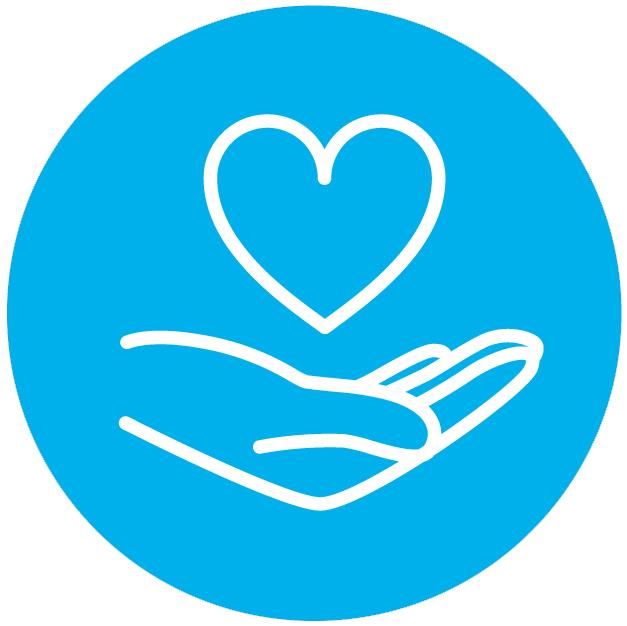 icon of a heart floating above a hand's open palm